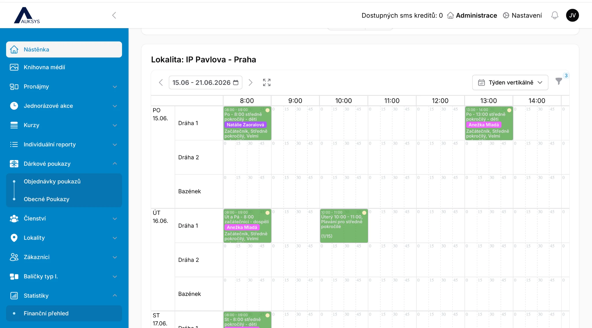Kurs-, Pool- und Bahnkalender in Auksys