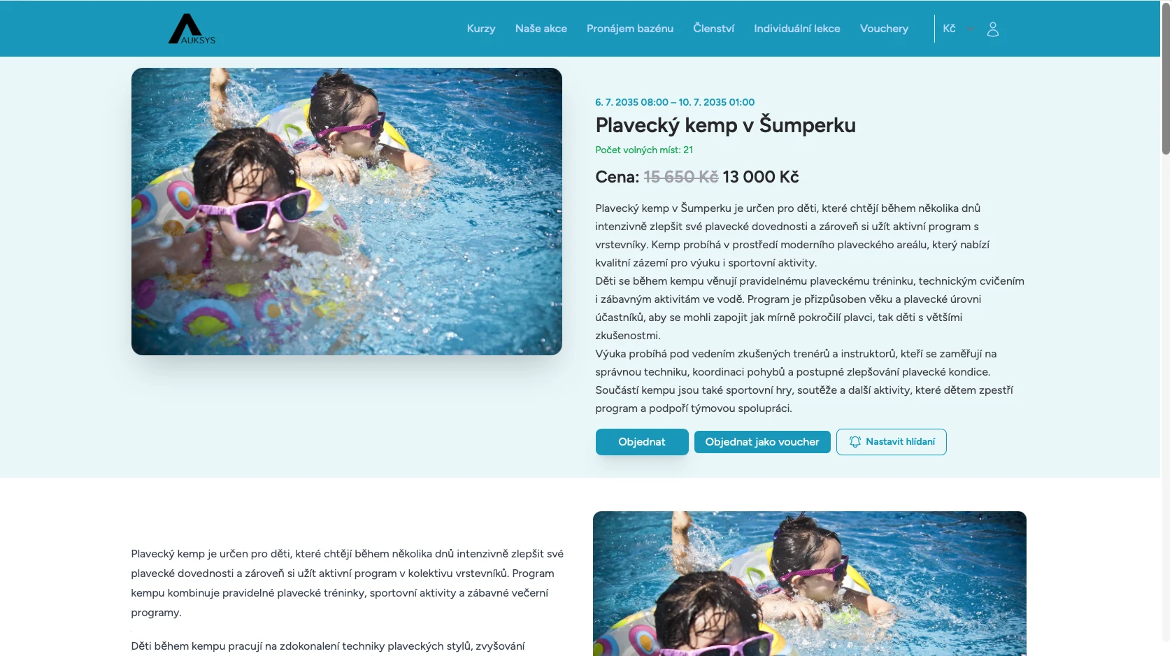 Details zum Schwimmcamp mit Buchungs- und Wartelistenbenachrichtigungen