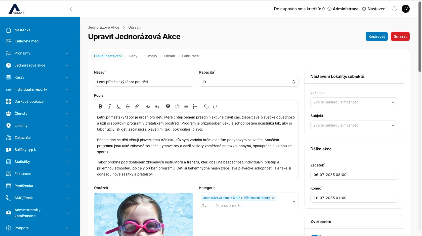 Event-Einstellungen in der Administration